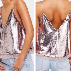 Pink Free People Swingin Sequin Top